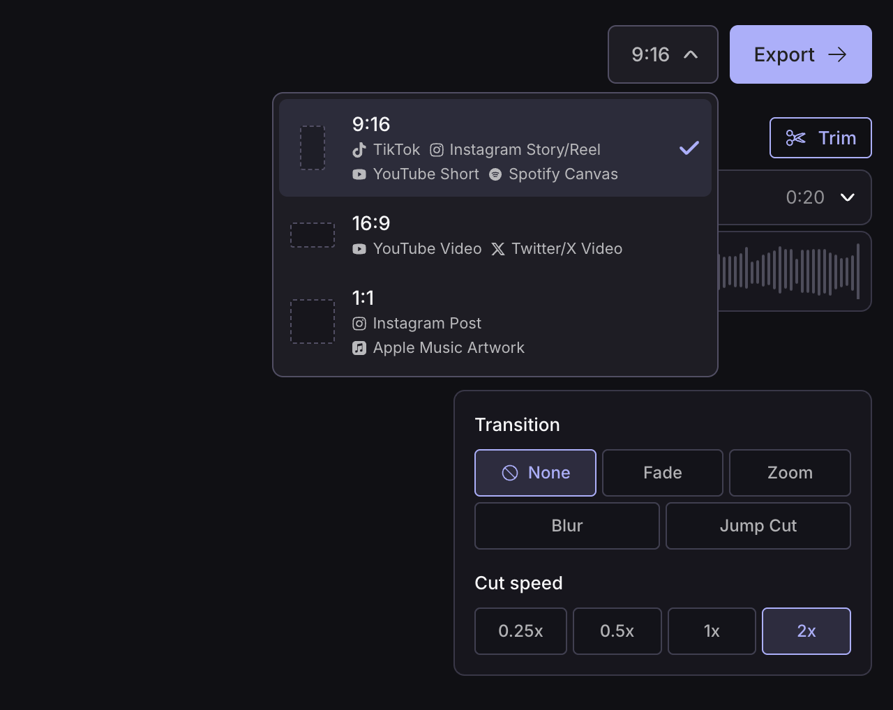 Exporting a Cuts video to multiple platforms